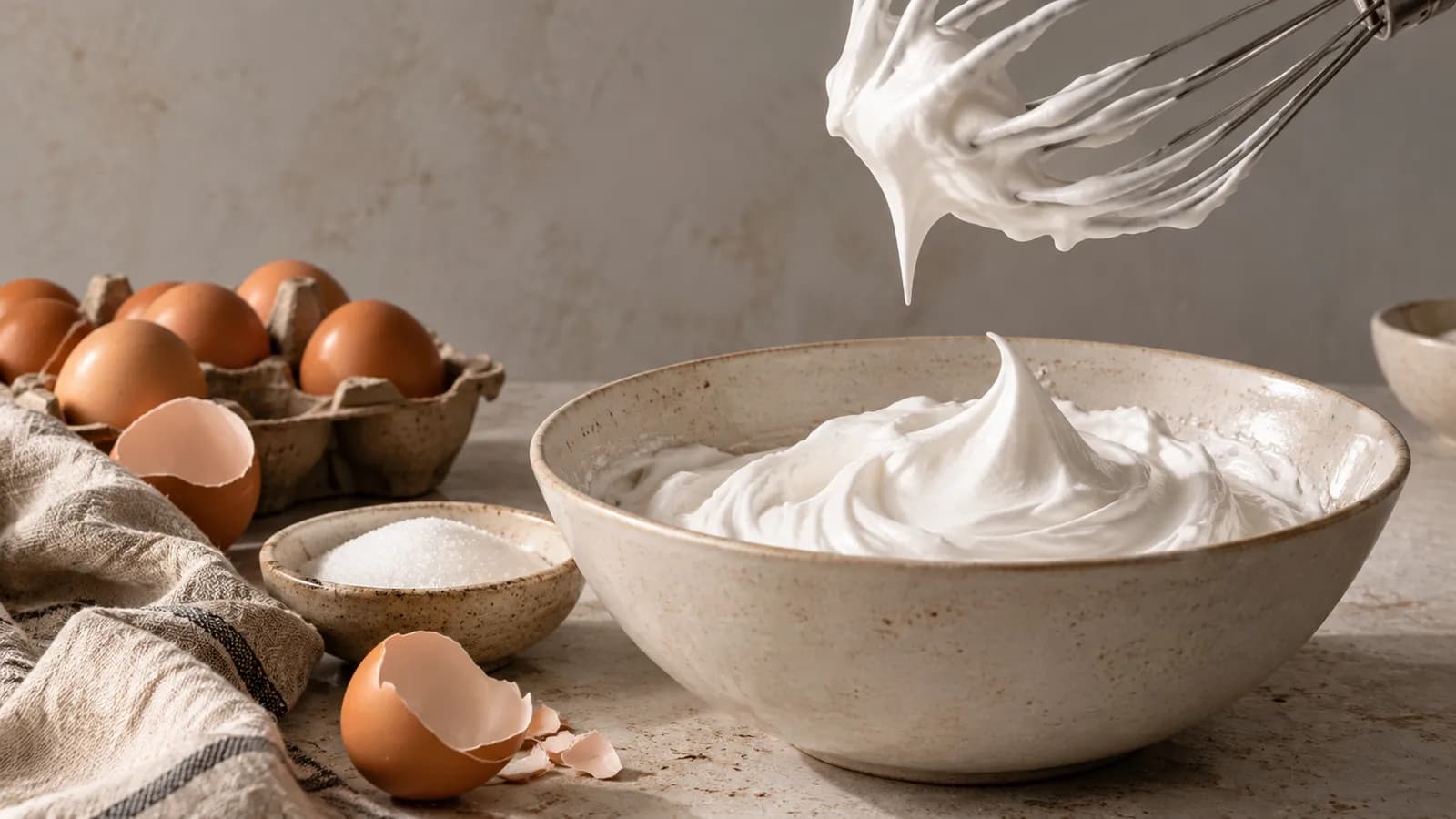 Meringue whipped to stiff peaks