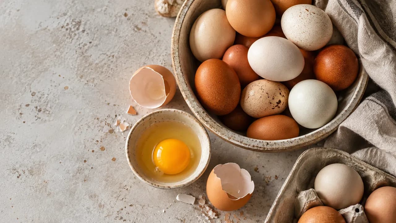 Variety selection of eggs, cracked and whole