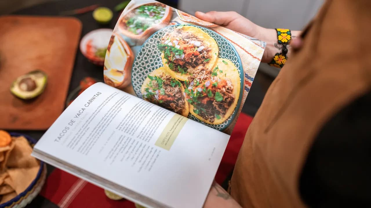 Open cookbook displaying a recipe